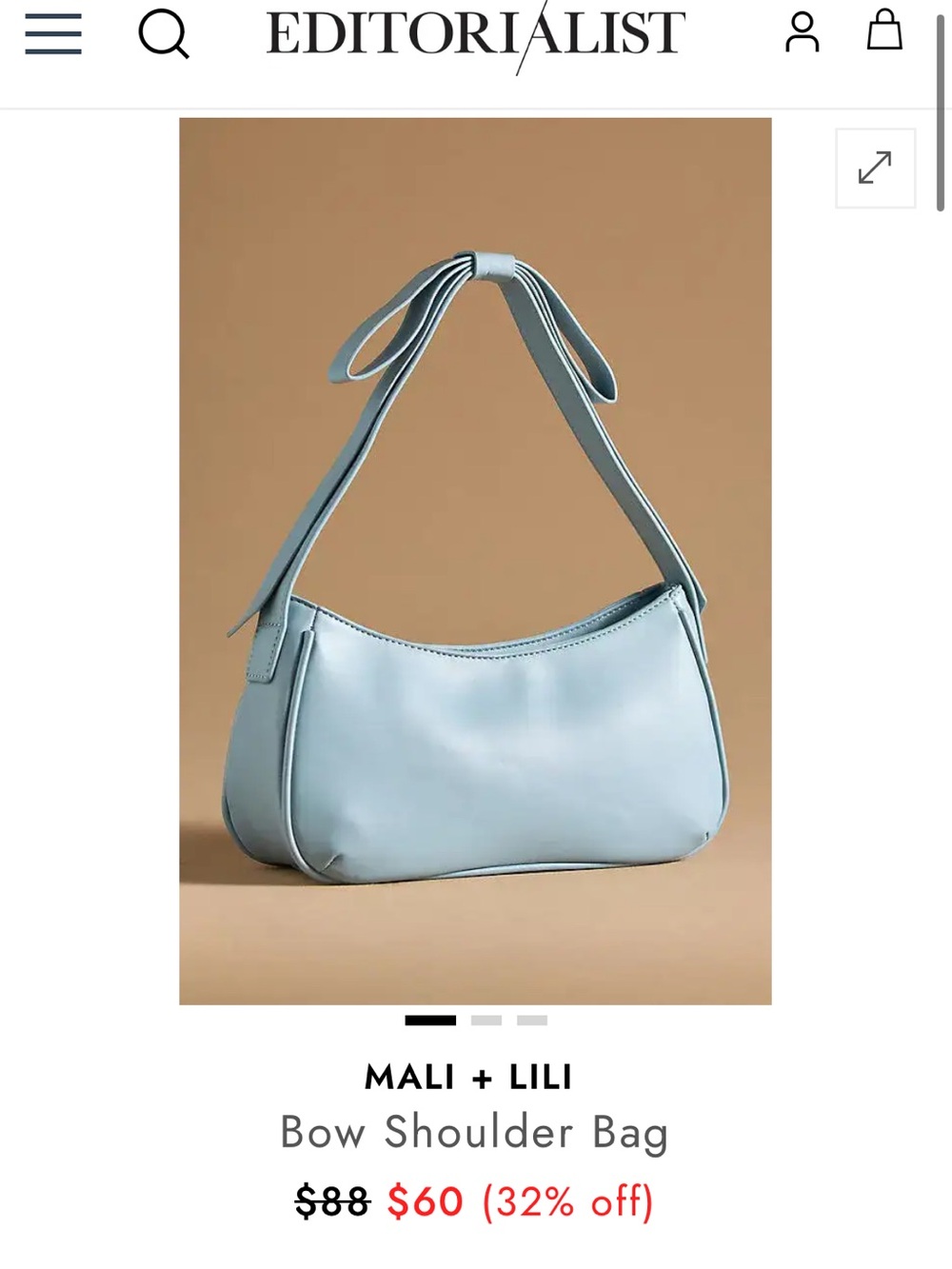 NWT Anthropologie x Mali + Lili Light Blue Bow Shoulder Bag